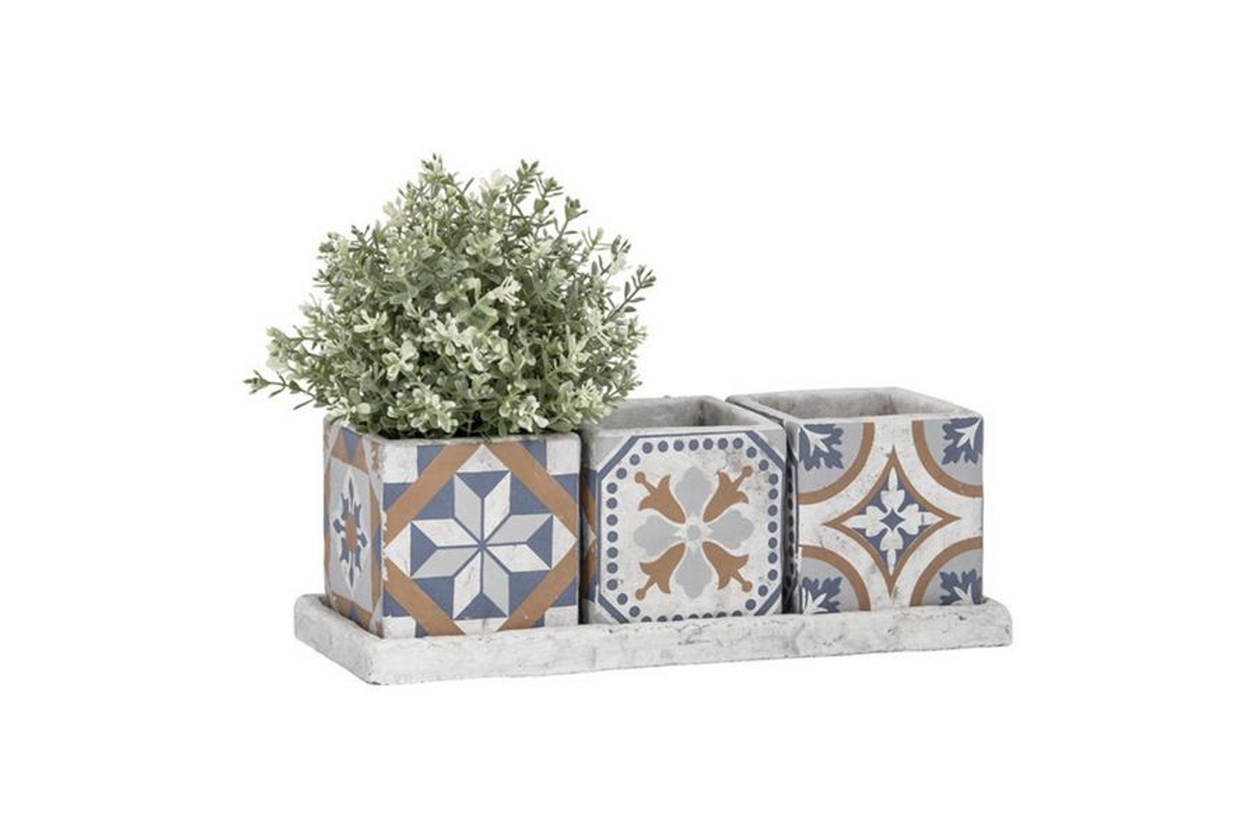 Image of Mediterrán virágcserép szett | 3 db-os - antikolt kerámia díszkerti kellék