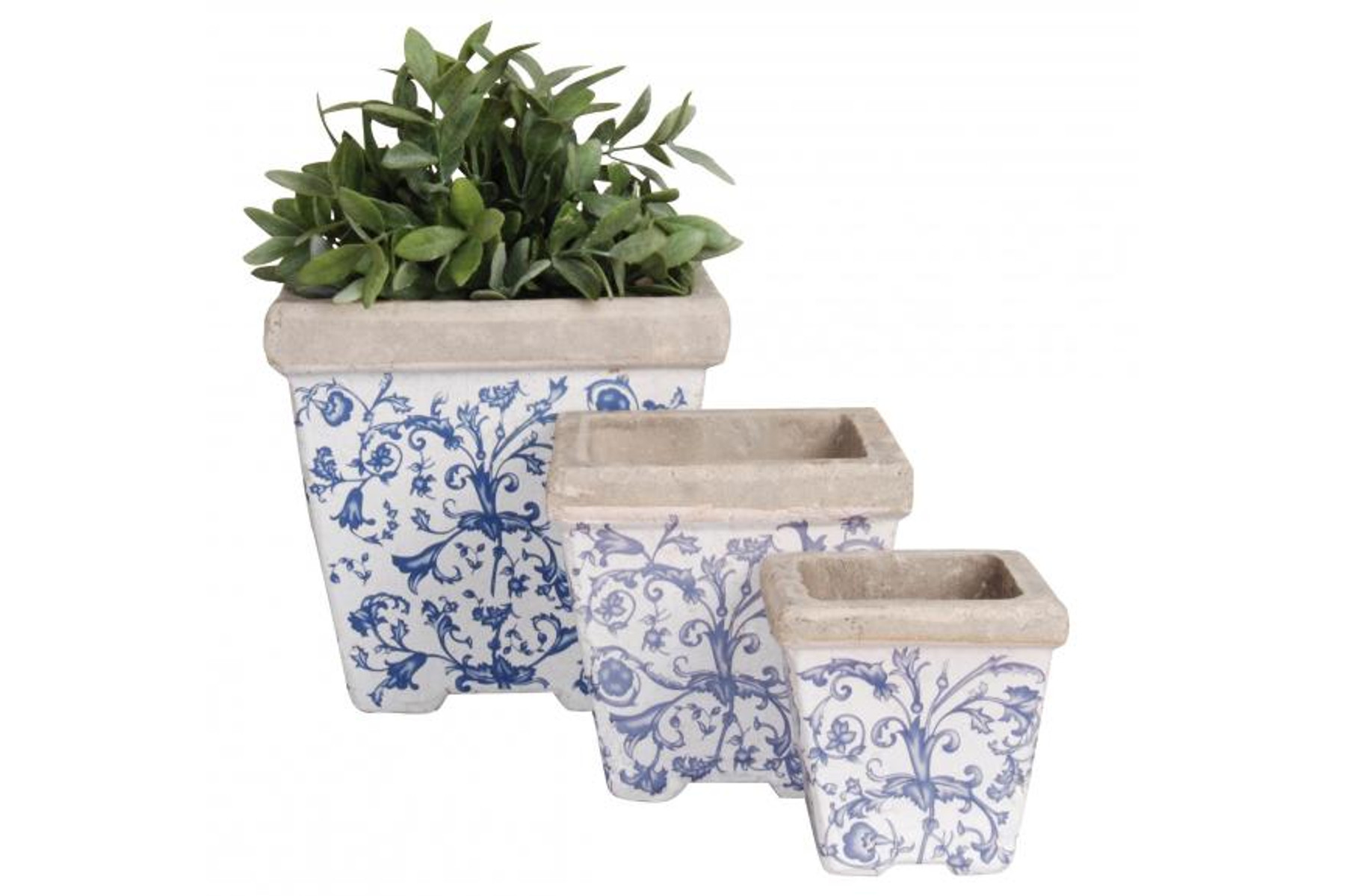 Image of Kerámia virágcserép szett | 3 db-os - antikolt kerámia díszkerti kellék