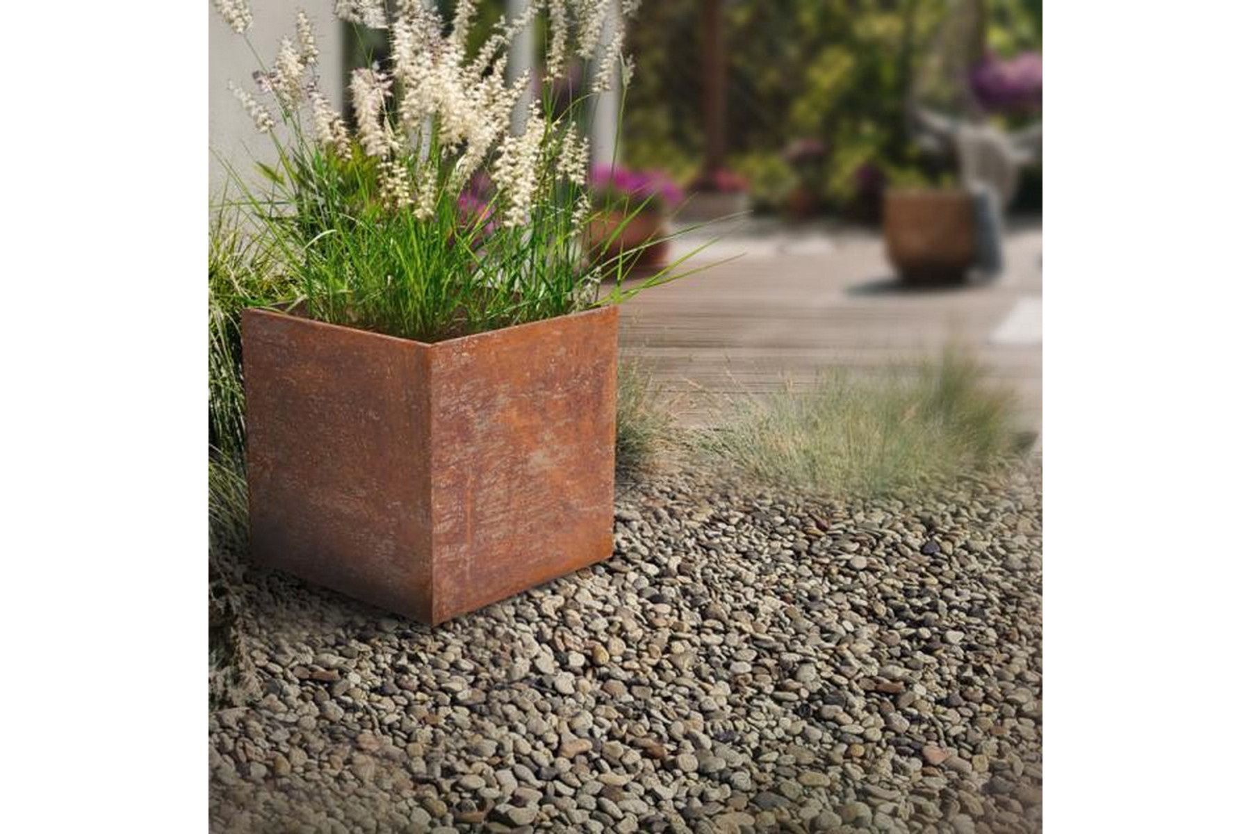 Image of Patinásított felületű fém virágláda 38x38x38 cm és nagyobb