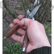 MUTA metszőolló, kovácsolt, fanyelű kivitel használatban